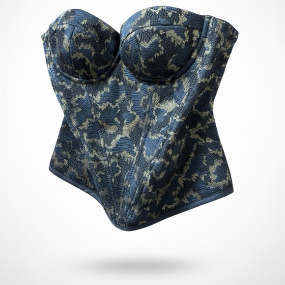 House of CB Tops - House of CB Isabella Black Gold Brocade Corset Bustier Top XS Boned